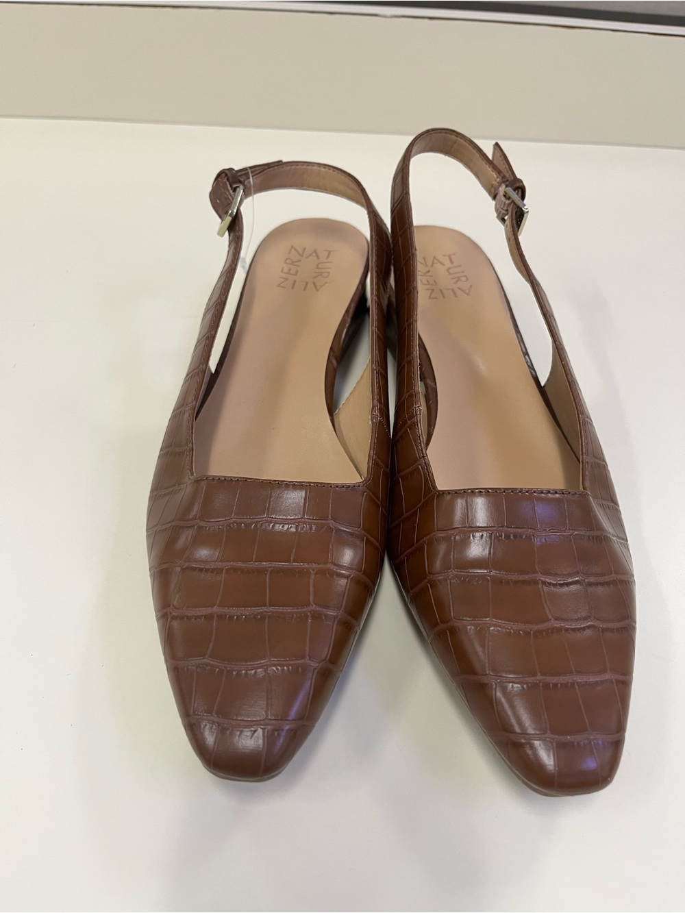 Naturalizer Ginger Brown Croc Embossed Slingback Pumps Block Heel Women's